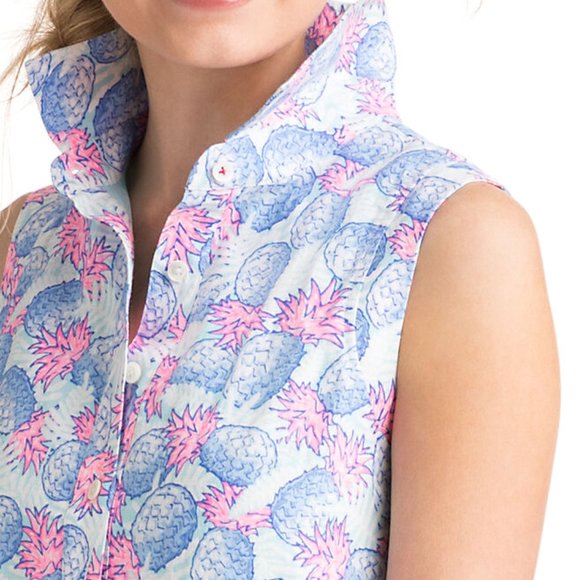 Vineyard Vines Pineapple Printed Shirt Dress in 100% Linen 14 Preppy Bea… - Picture 8 of 8